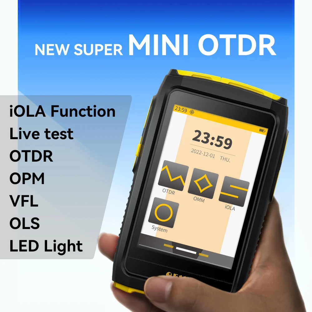 Imagem -02 - Mini Otdr Teste Ativo ao Vivo 1550nm 20db Óptico 1490 1577nm Refletômetro de Fibra Tela Sensível ao Toque Opm Vfl Ols Mapa de Eventos Testador de Cabo