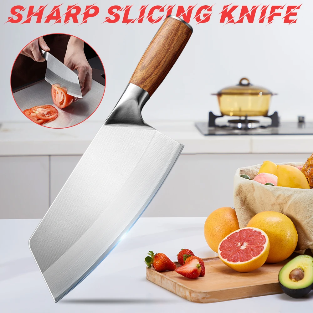 

High-end Cleaver Knife Chinese Chef Professional Butcher Knife Sharp Kitchen Knife Meat Vegetable Knives Wood Handle