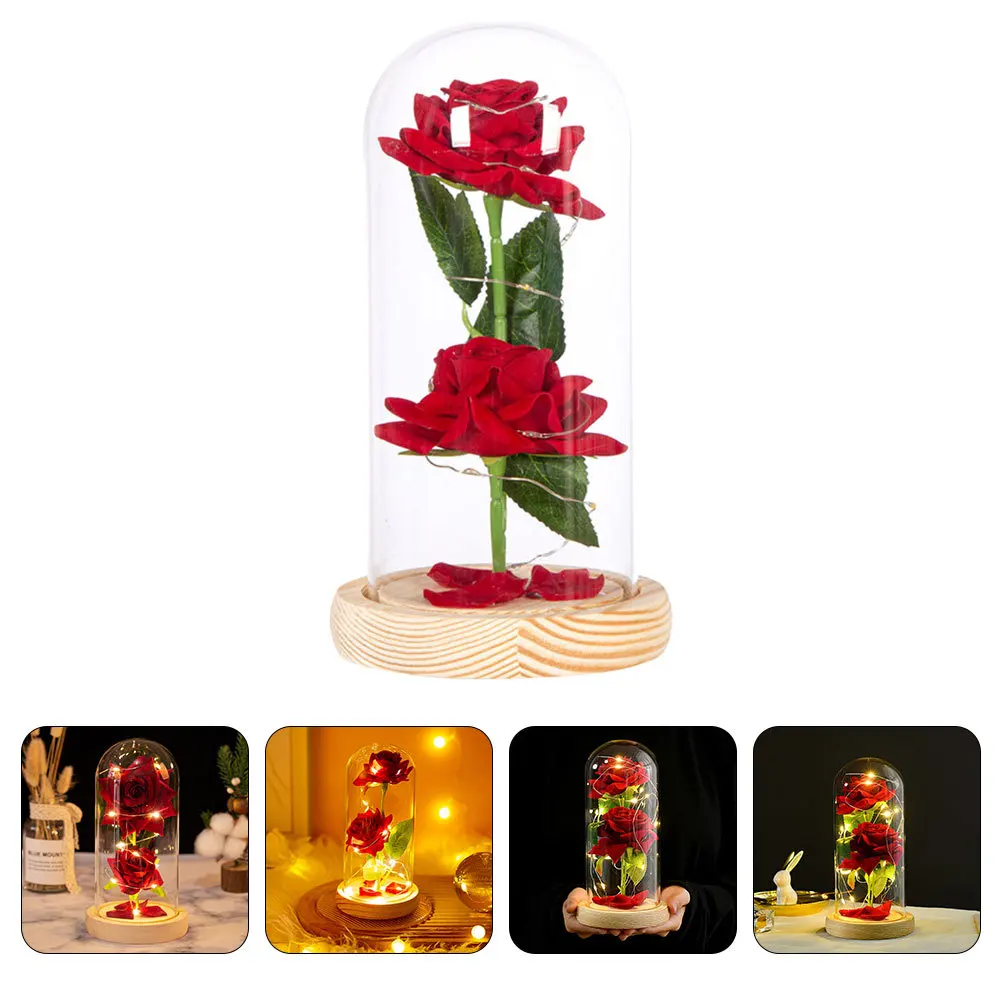 ديكور وردي على شكل قبة زجاجية رائعة مع إضاءة LED، ضوء أبيض دافئ، زهرة وهمية غير مبطنة للتصميم الداخلي للمكتب المنزلي