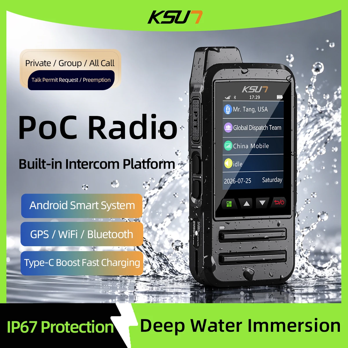 ZL52P Global Public Network Radio Android 8.1 Smart Walkie Talkie IP67 Waterproof Zello GPS 4G WiFi for Port Marine