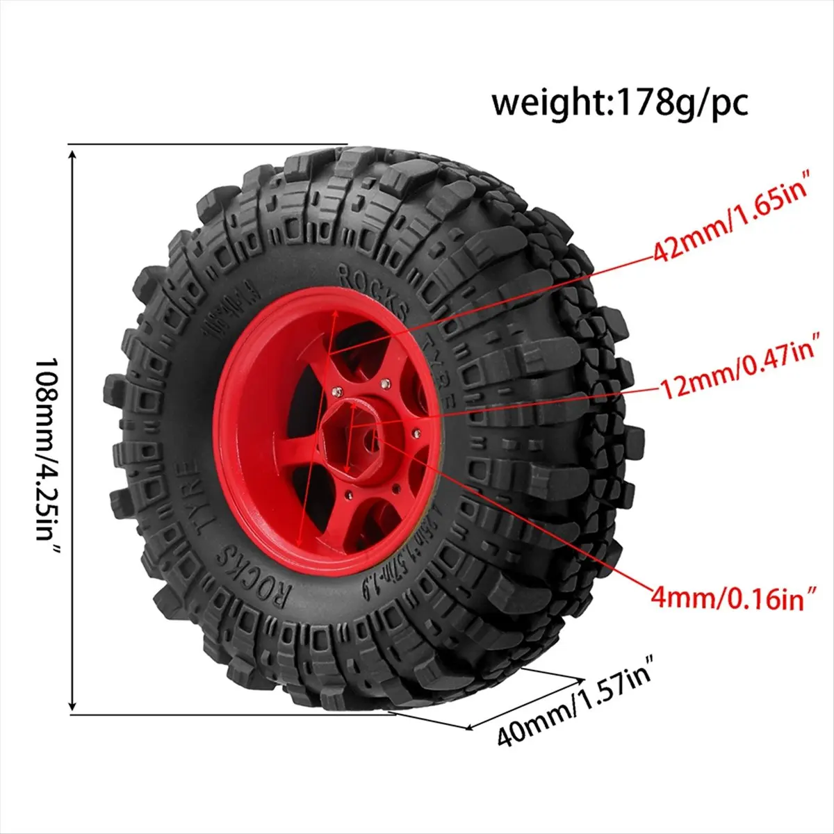 plplp 4pc 108mm 1.9inch Beadlock Wheel Rim Rubber Tire Set for 1/10 RC Crawler Car for Traxxas TRX4 RC4WD D90 D110 Axial SCX10