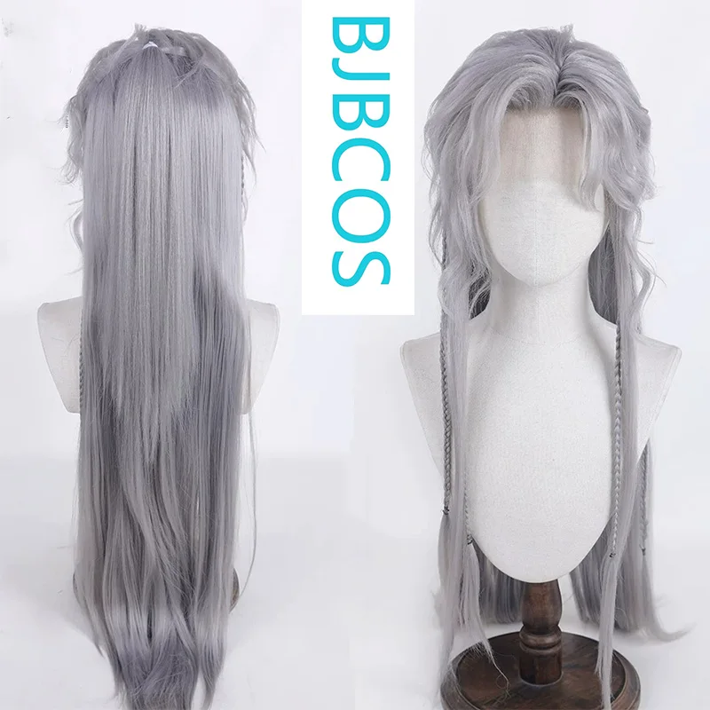 Peluca de estilo cosplay Love and Deep Space Qin Che Silver Wing Demon, gris plateado, estilo chica peluda, personalizable