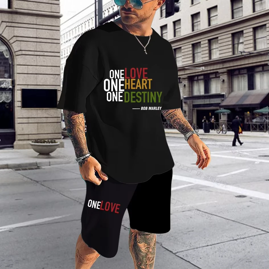 Abbigliamento da uomo estivo adatto 3d stampato uomo Bob Marley stampato pantaloncini a maniche corte due pezzi uomo moda casual abito a maniche