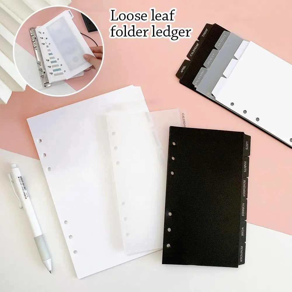 A5 A6 Separator Paper Index Black White Transparent Page Classification Separator Page Notebook 6 Holes Index Page Tabs