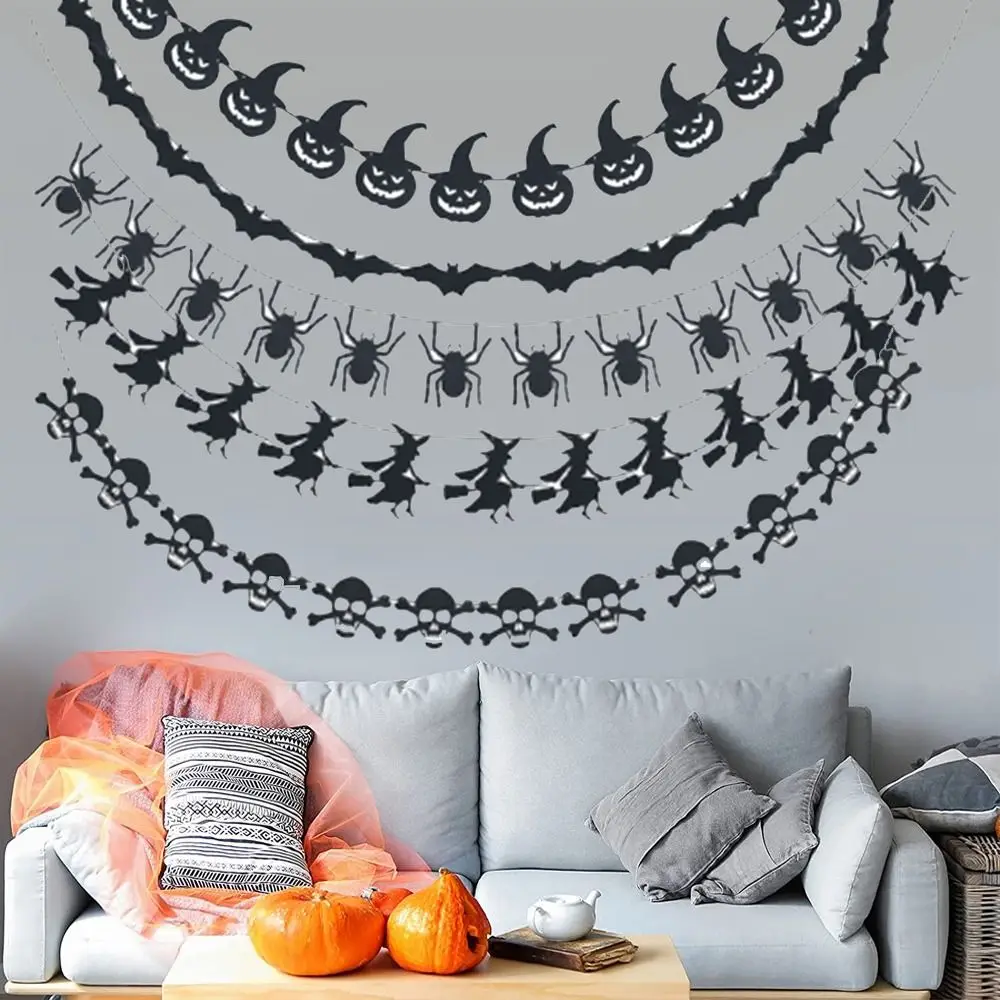 Bandiere sospese 3M Banner di zucca nera Zucca di carta Hallween Ghirlanda sospesa Pipistrello ragno Halloween