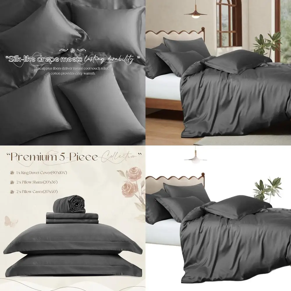 

Серый комплект пододеяльников из тенселя и лиоцелла размера «queen-size» с 2 чехлами — крутое, шелковистое роскошное постельное белье