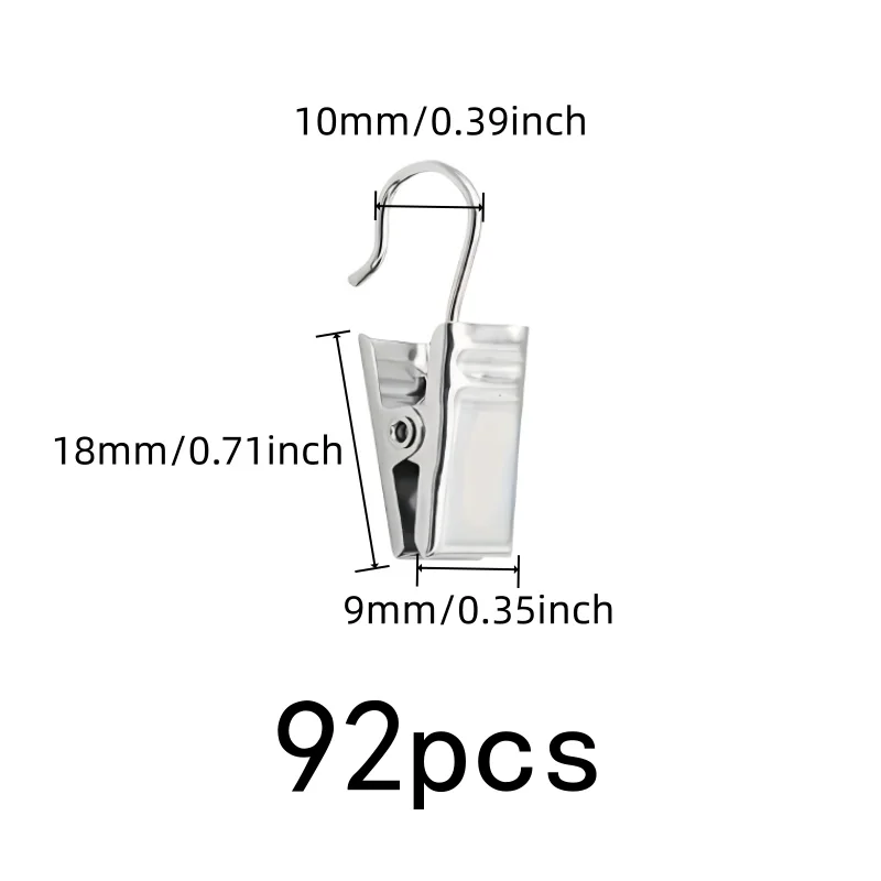 92 pcs Open-End Curtain Clips with Rust Resistant Metal, ideal for Balcony Door Drapery and Balcony Door Drapery
