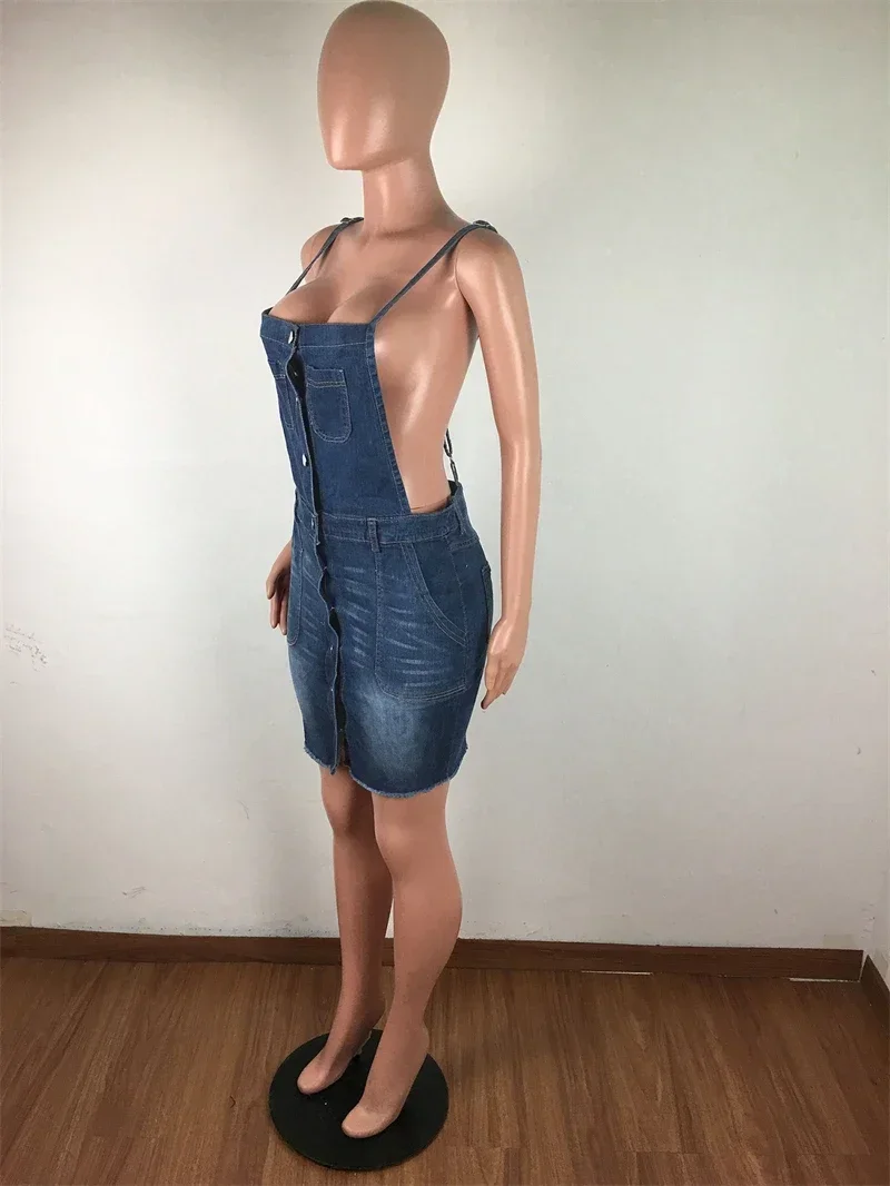 Streetwear DENIM Suspenders ชุดเสื้อผ้าฤดูร้อนผู้หญิงแขนกุดมินิเดรสวินเทจ Casual Jean A-Line Dress Vestido