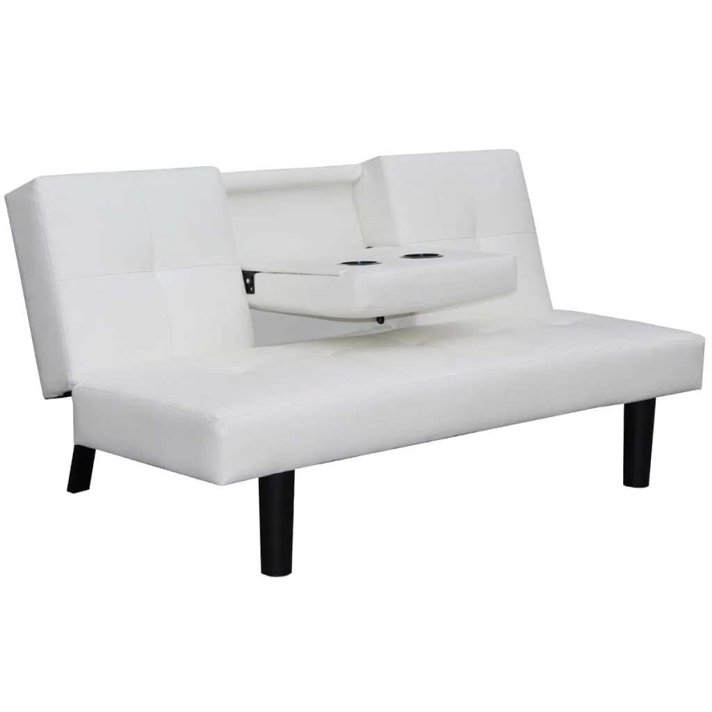 SUNG-LL sofa bed with drop-down table in white artificial leather