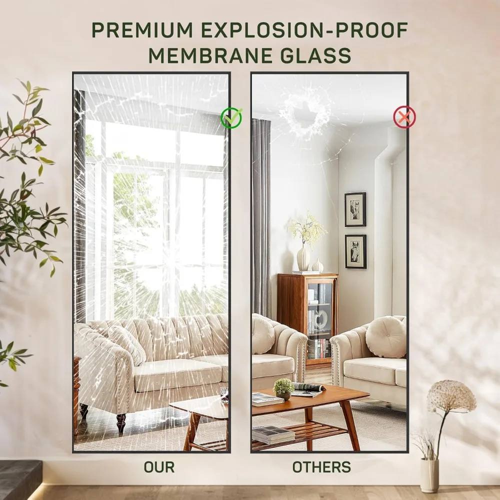 Spiegel in voller Länge, 21 x 64 Körper-Wandspiegel mit bruchsicherem Glas, bodenstehend, hängend oder lehnend, großer hoher Spiegel mit