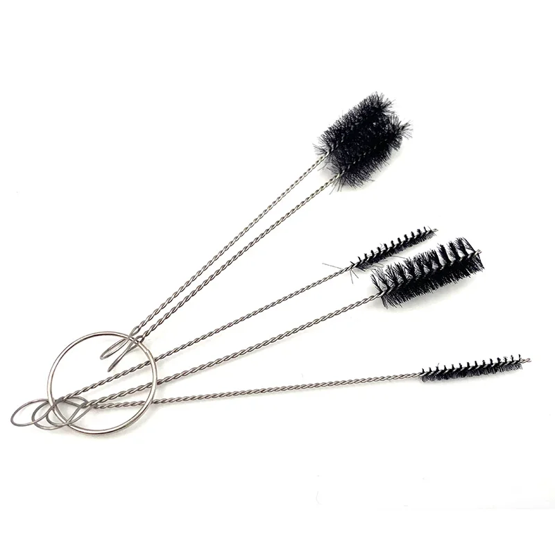 5pcs/Set Durable Nylon Small Brush Mini Smoking Pipe Cleaner Brush Hookah Pipe Cleaning Stainless Steel Brushes for Glass Pipe