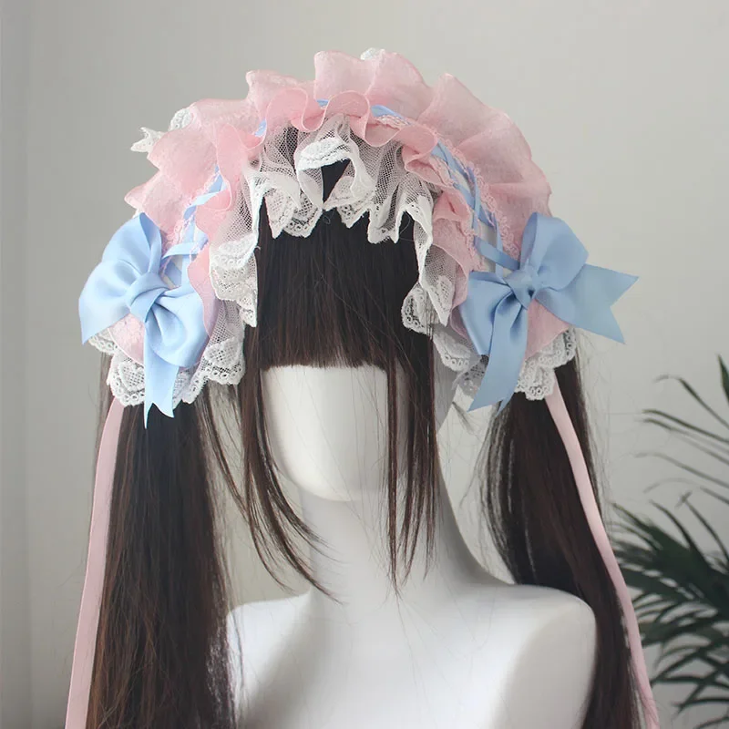 Fascia per capelli Lolita originale fatta a mano Love Girl Lolita Bow Accessori per capelli All-Match Fascia per capelli in pizzo carino