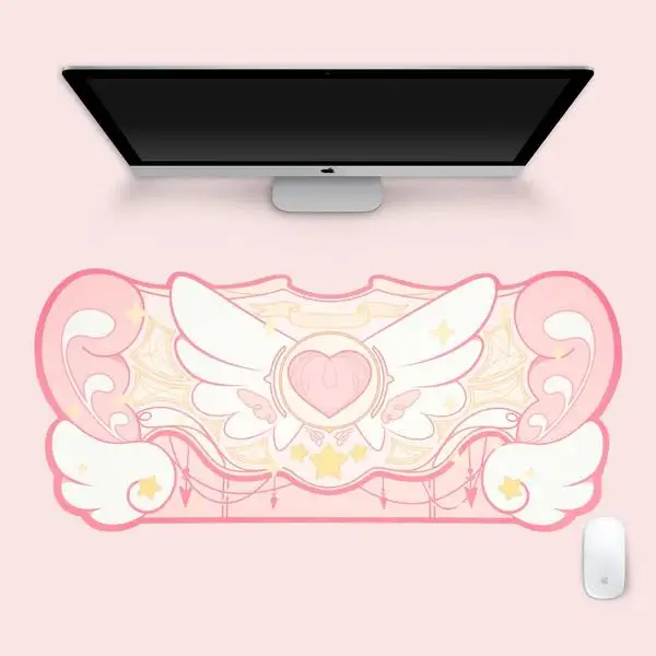 Pink SAKURA HEART Mouse Pad Non Slip Dark Star Wings Mouse Mats XXL Extra Large Kawaii Gaming Desk Mat Laptop Desk Accessories