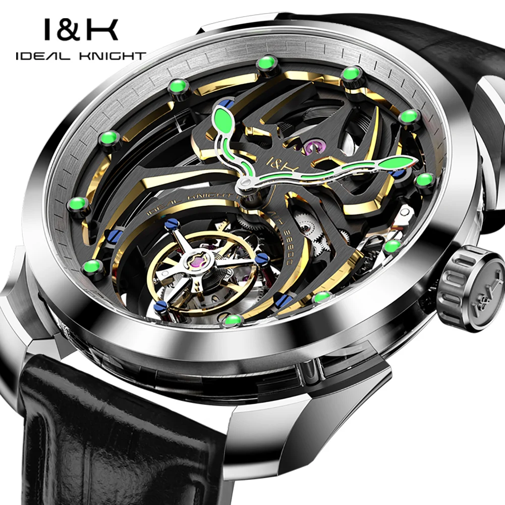 IDEAL KNIGHT High Quality Tourbillon Watches for Men Top Brand Luxury Original Skeleton Flywheel Automatic Mechanical Man Watch