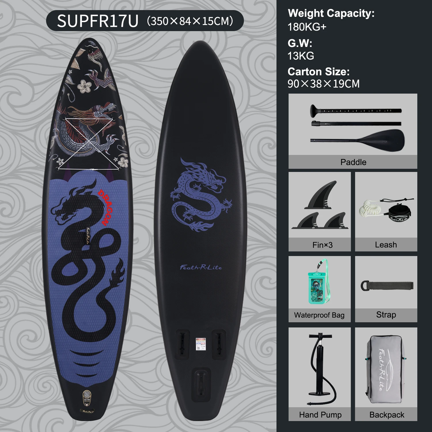FunWater Stand Up Paddle Board, große Größe, 335 x 85 x 15 cm, aufblasbares Paddelbrett, Surfbrett, Surf-Sup-Board, rutschfestes Paddle-Board