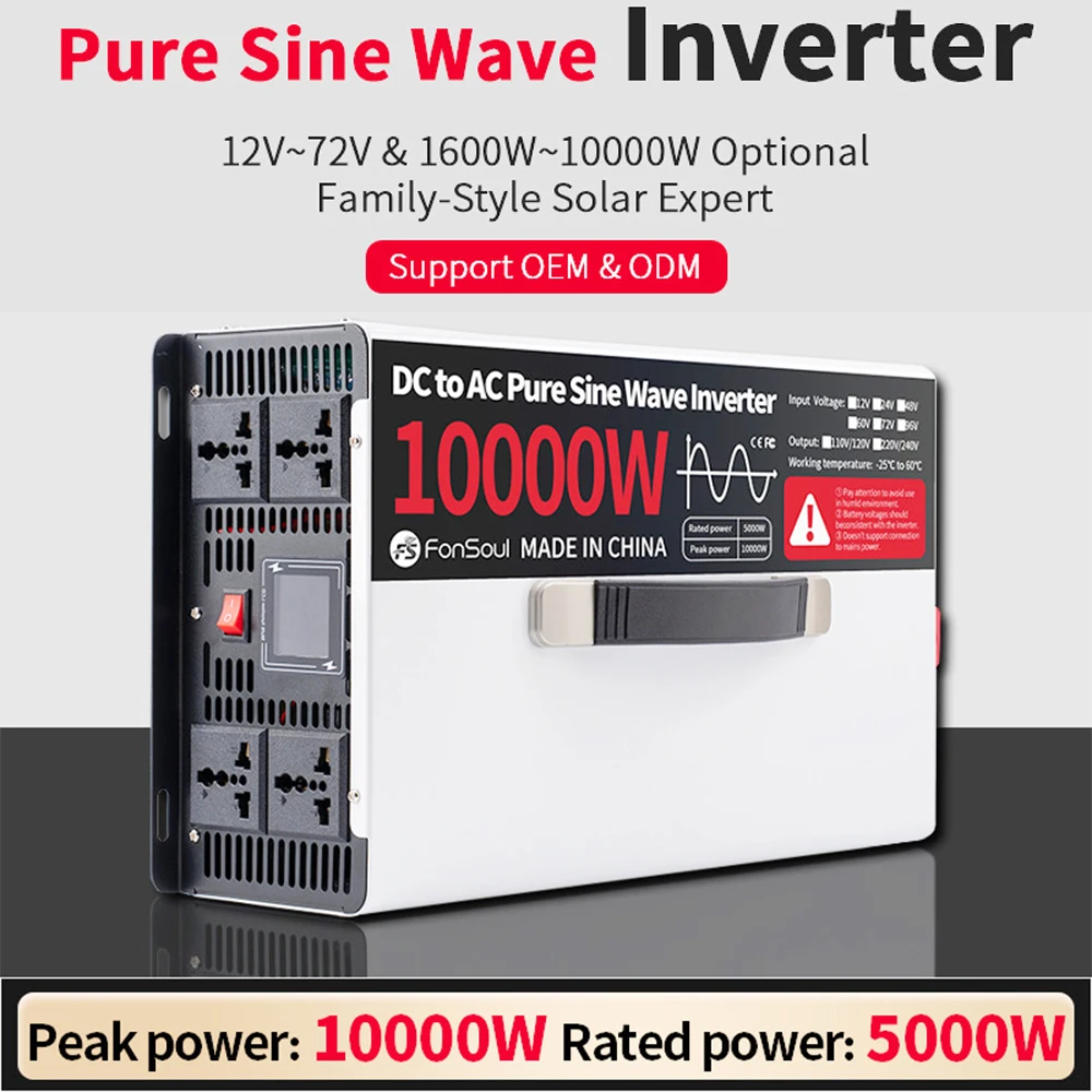 5KW 10KW Pure Sine Wave Inverter 12V 24V 48V 60V 72V DC to AC 110V 120V 220V 230V 240V 3KW 7KW Off Grid Inverter For Car Battery