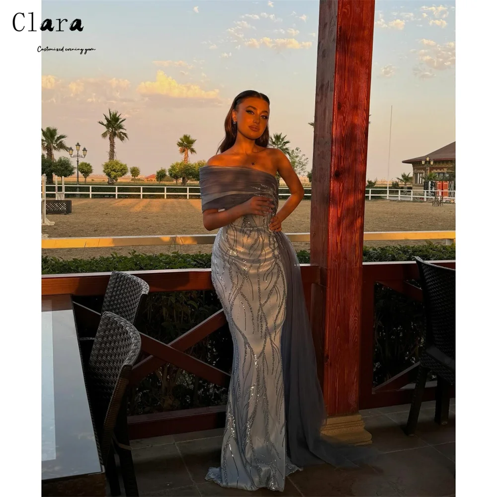 

Clara Custom Fishtail Shine Gray Off-shoulder Luxury Elegant Party Dresses for Wedding Woman Ball Gown Dresses Gala Dress Prom