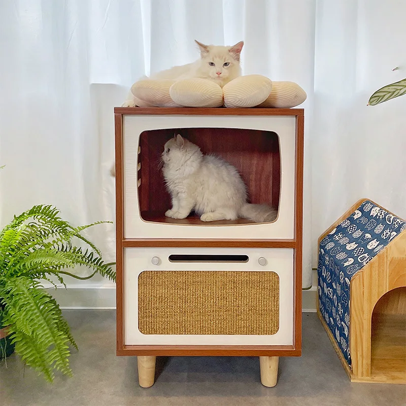 Double layered retro TV, cat cabinet, four season universal bedroom, creative bedside table, cat nest
