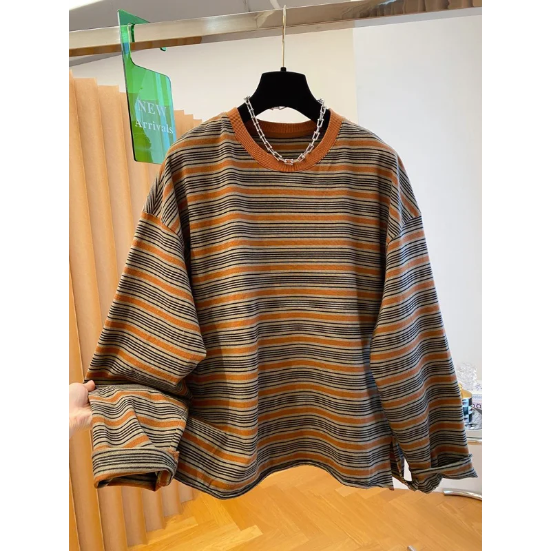 الرجعية مقنعين البلوز المرأة طويلة الأكمام جديد فضفاض البلوز جولة الرقبة أعلى كبير الخريف