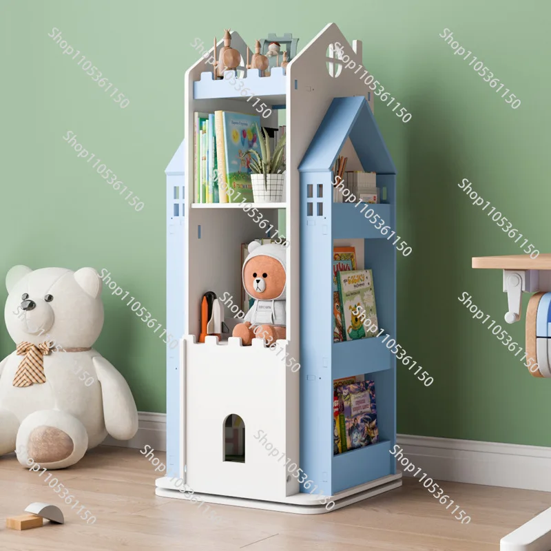 Creative Castle 360 Rotating Floor Standing Children's Picture Book Rack Student Reading Storage Shelves Book Shelf Furniture G