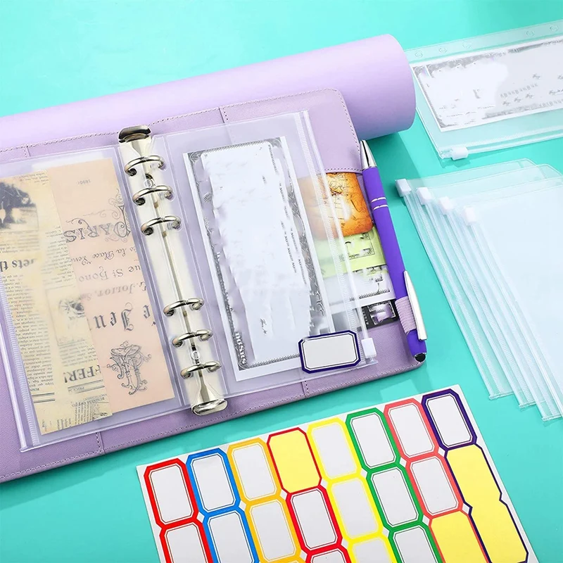 15 قطعة من مظاريف بلاستيكية مع مجلد دفتر ملاحظات من جلد البولي يوريثان للمستندات والبطاقات، أرجواني