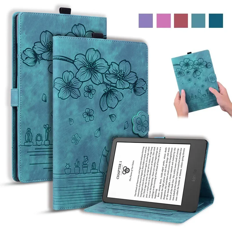 

GEFENIS Funda For Kindle Paperwhite 12th Generation 2024 Case 7" Emboss 3D Flower Cat Wallet Stand Cover For Kindle Paperwhite 2