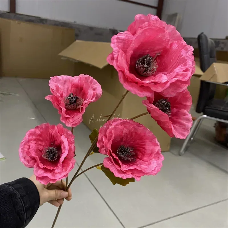 Simulation 5 Poppies High Branch Poppy Bouquet Artificial Artificial Flowers Home Living Room Dining Table Wedding Decoration