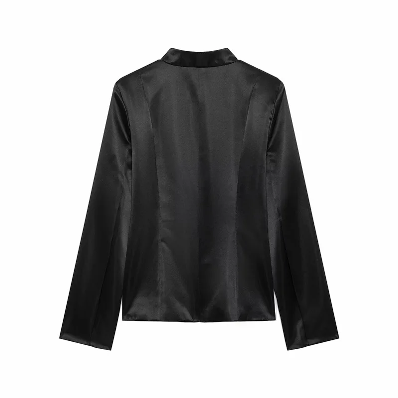 NINE ZAR Women's Slim Fit Jacket Collarless Waist-Cinching Button Decorated Casual Chinese Style Long Sleeve Polyester Fiber