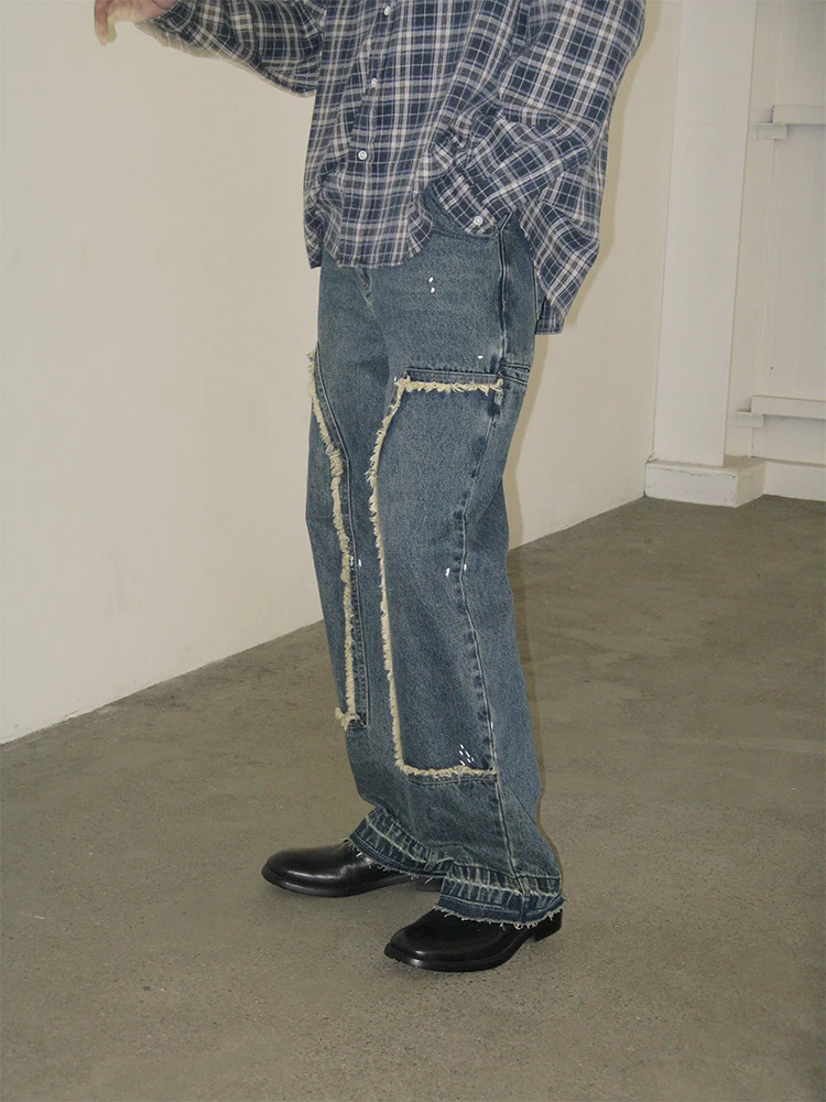 

Waed Vintage Straight Leg Jeans Casual Cotton Denim Trousers Youth Faion Partimento Brand Retro Frayed Design Loose Fit
