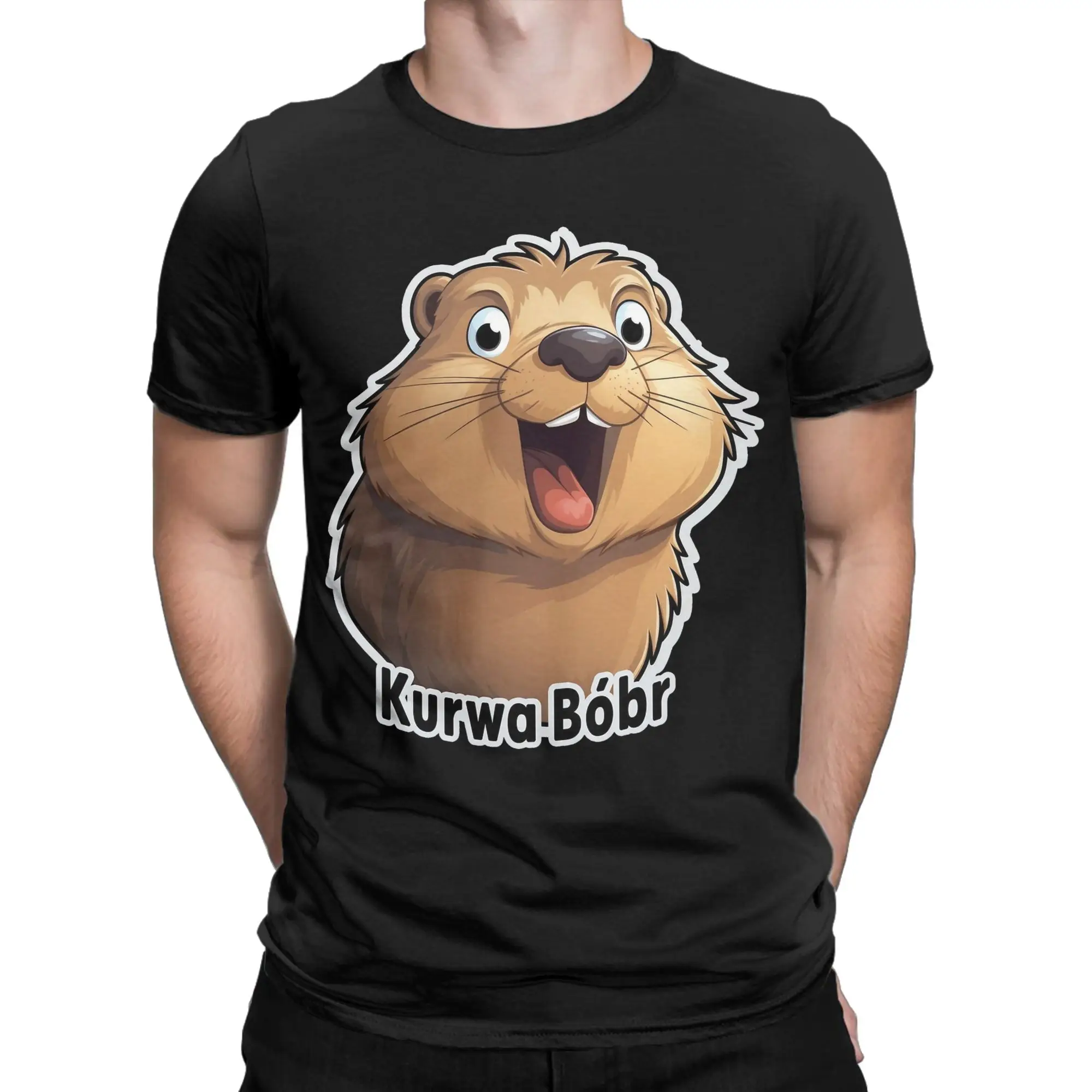 Men T-Shirt Kurwa Bobr Bober Beaver Boberek Funny Pure Cotton Tees Short Sleeve Cute T Shirt Round Neck Tops Adult