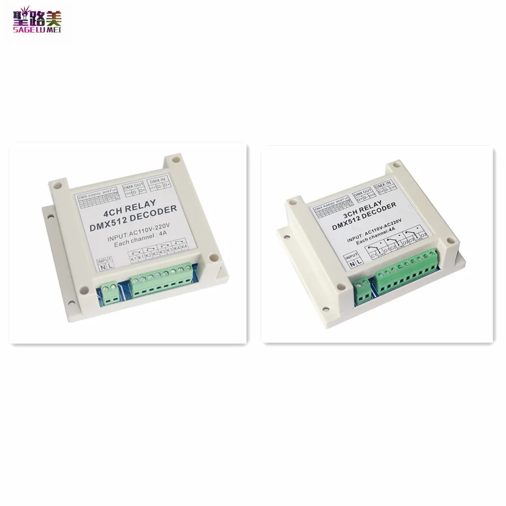 

AC110V-220V 50/60HZ DMX Decoder DMX-RELAY-3CH/4CH-220 DMX512 Relays Switch ON/OFF Controller 4A/CH 3P DIP Use For Led Lamps