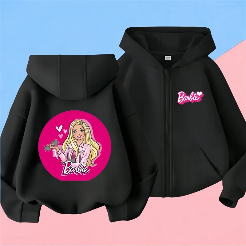 kawaii Barbie Pin Zipper Hoodie kids Girls Sweatshirt Fall Winter Long sleeve Harajuku Jumper Disney Pin Casual hoodie top