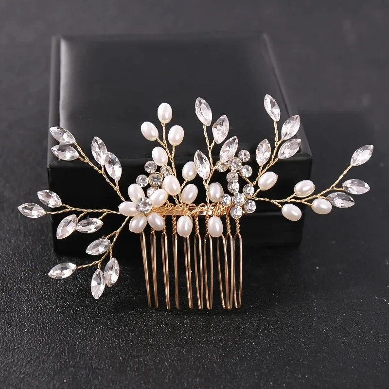 Colore oro fiore cristallo perla matrimonio pettine per capelli accessori per capelli per la sposa donne copricapo ornamenti per capelli gioielli Tiara regalo