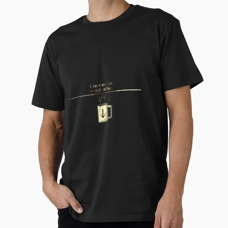 Apt get coffee Linux Operating System Graphic T‑Shirt Casual Short Sleeve Tees Geek IT Developer Fan Gift Tops S-6XL