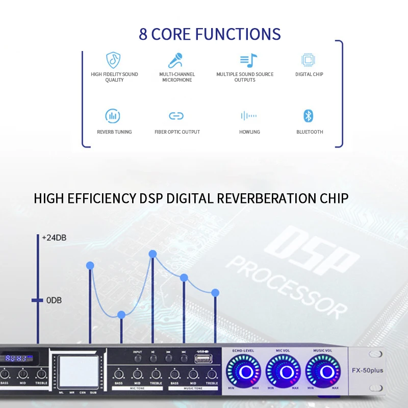 Processeur d'équipement audio professionnel, dispositif oxydation, Bluetooth, USB, fête à domicile, scène