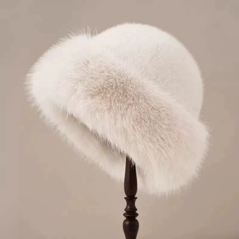 New Arrival Plush Mongolian Hat Faux Fur Thick Warm Bowl Hat Autumn Winter Windproof Cold-resistant Face Slimming Ear Protection