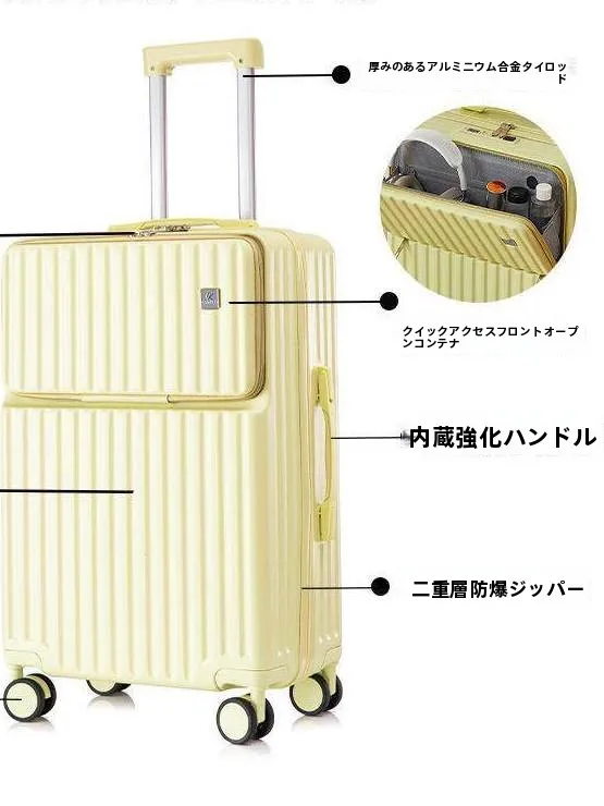 Multifunctional Aluminum Frame Luggage Bag with Front Opening Pull Rod Durable Travel Suitcase Large Capacity Seating