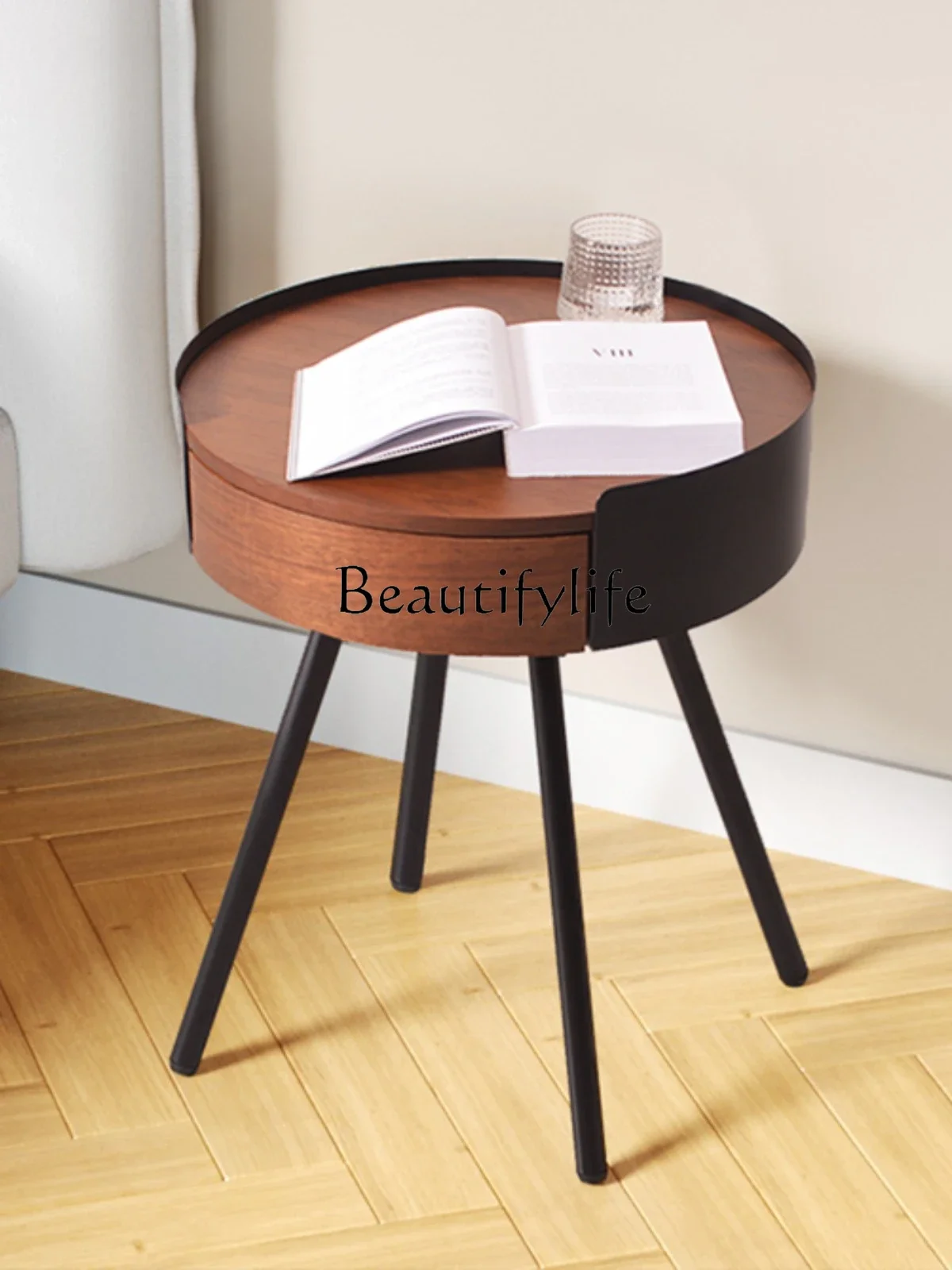 

Простой Круглый прикроватный столик в стиле ретро, современный минималистичный Диванный боковой столик, скандинавский чайный столик из массива дерева