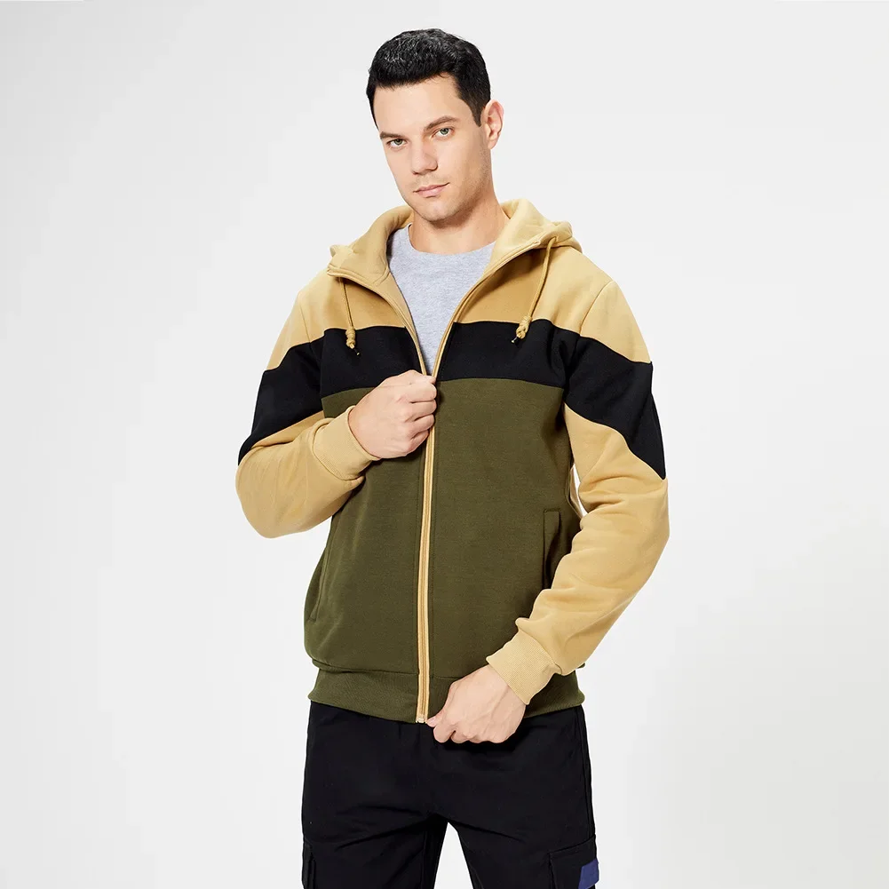 LIBIELIY Spring Autumn New Fashion Men's Casual Zipper Cardigan Color Blocking Vintage American Trendy Men's Sports Coat Male Me