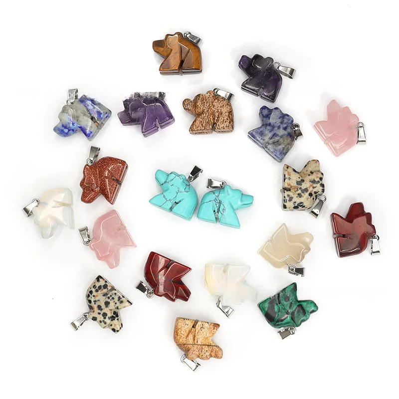 

10pcs/ Bag Natural stone teddy bear pendant, crystal carved animal jewelry pendant gemstone handicraft