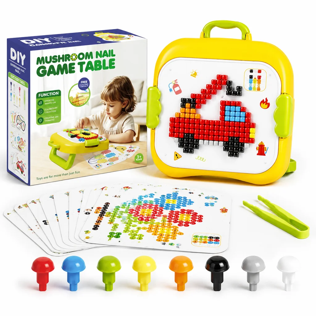 550+Pcs Mushroom Nail Pegboard Toy DIY Mosaic Puzzle Art Board Game for Kids