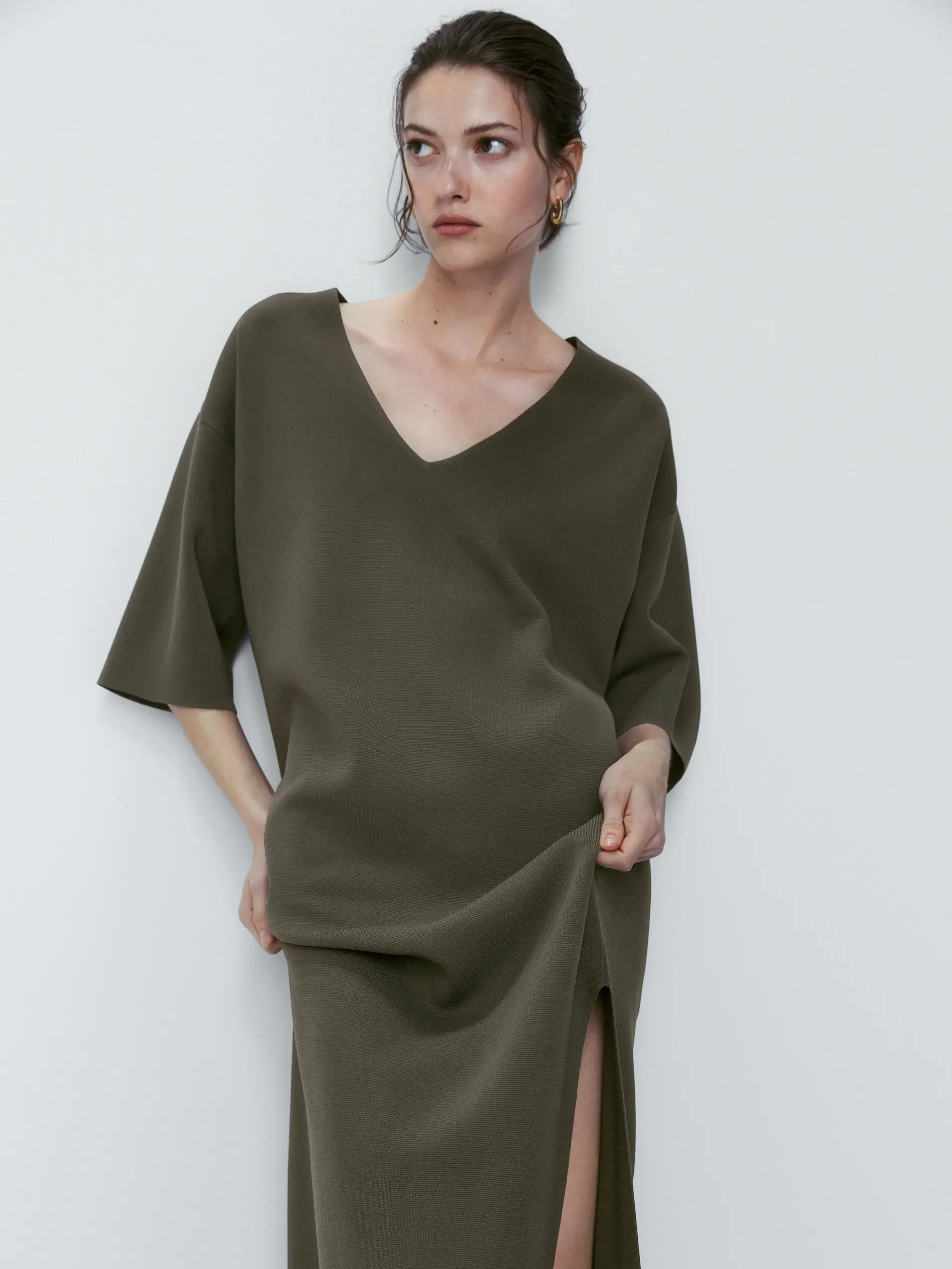 Ethereal MD 2023  autumn new style of V-neck long simple daily home comfortable temperament dress