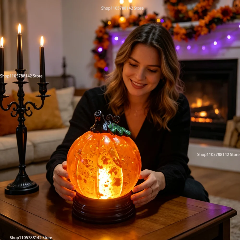 Lighted Pumpkin Snow Globe,Glitter Water Globe for Halloween Thanksgiving Perfect for Ornament Desk Decor and harvest home decor