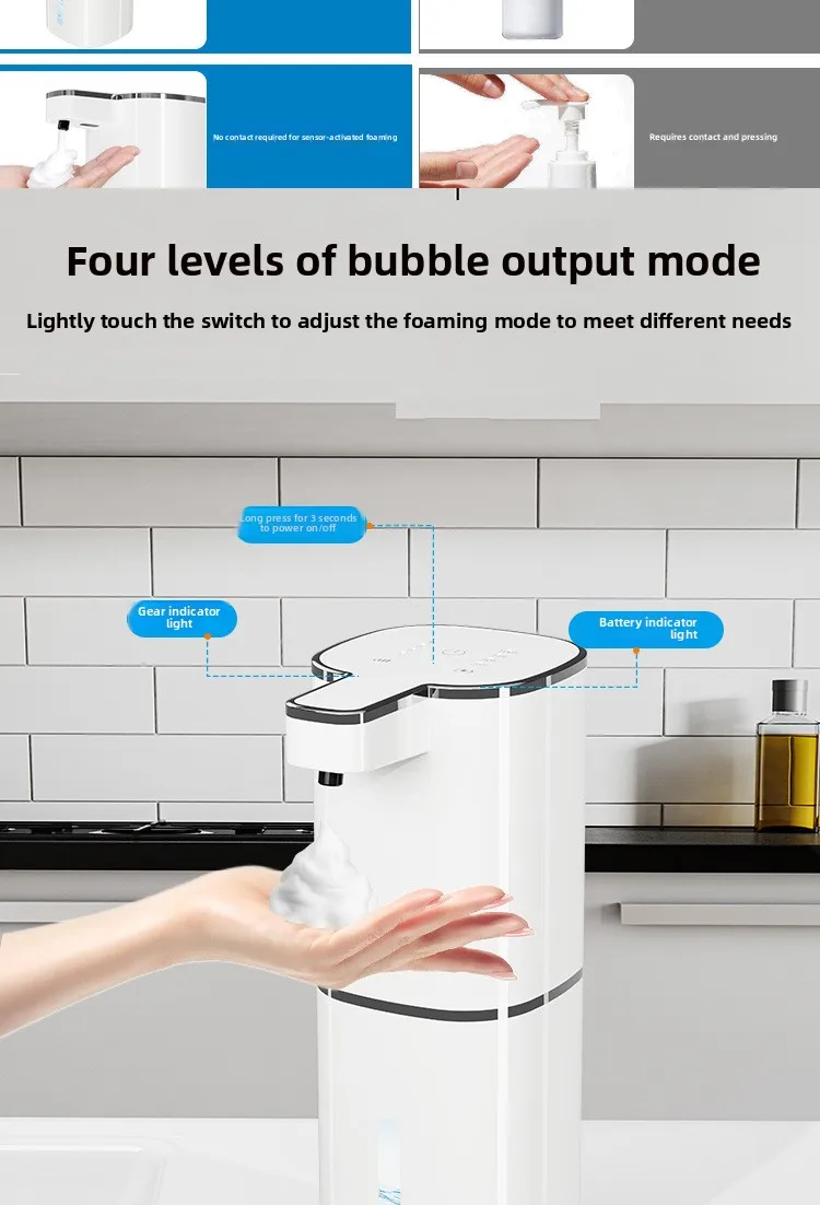 موزع صابون أوتوماتيكي جديد مطور لعام 2025، صابون رغوي بدون لمس مثبت على الحائط، آلة سائل لغسل الأطباق في المطبخ #6