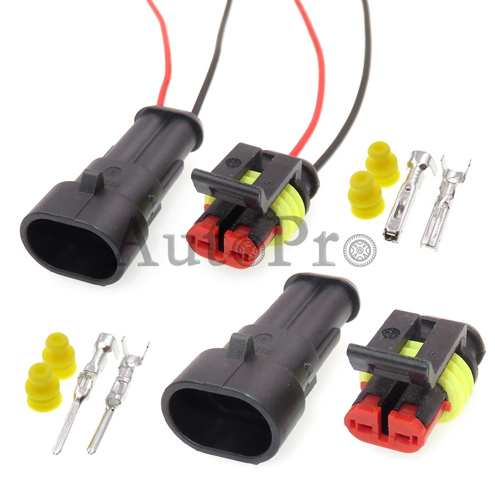 

1 Set 2 Hole Car Starter Waterproof Plastic Housing Electric Wire Connector 282080-2 282104-1 Auto Male Plug Female Socket