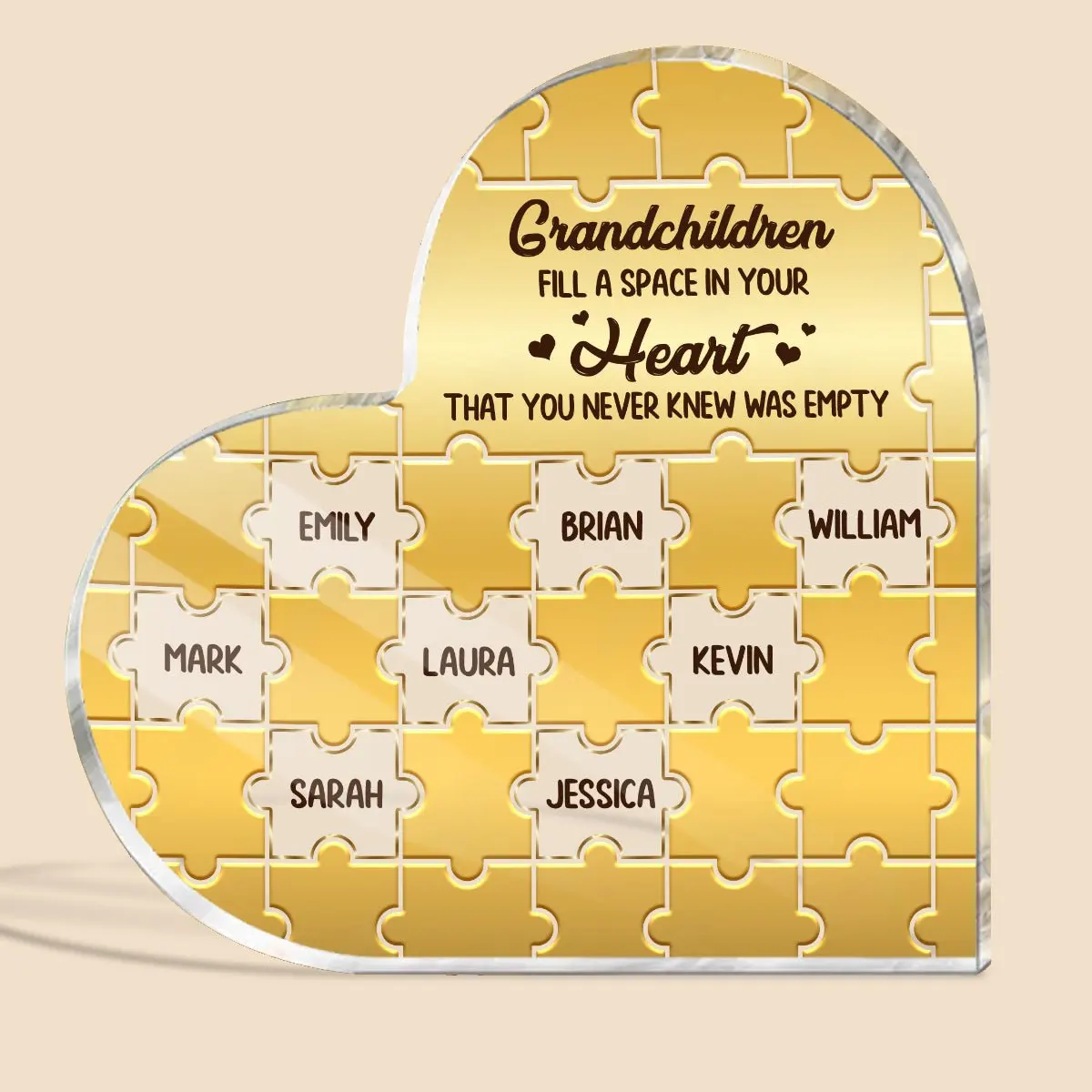 Grandchildren Fill Space Print Acrylic Heart Plaque Grandma Gift for Granddaughter Grandson Thoughtful Keepsake Home Table Decor