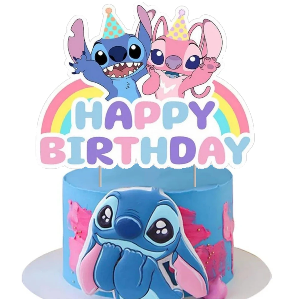 Lilo & Stitch Tortenaufsatz für Kinder, Cartoon-Motiv, alles Gute zum Geburtstag, Kuchendekoration, Partyzubehör für Kindergeburtstag, Babyparty, Partyzubehör