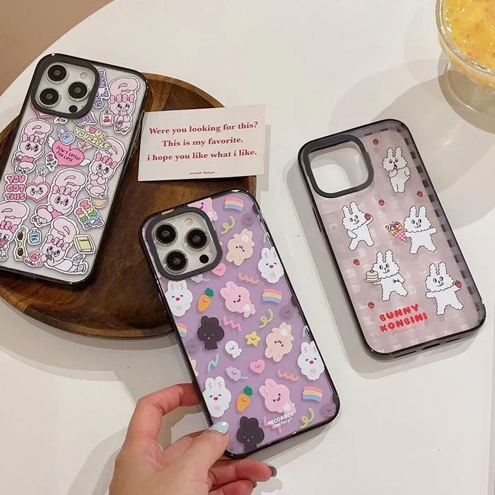 

Cartoon Rabbit 2.0 Version Acrylic Upgrade Border Phone Case Cover for IPhone 11 12 13 14 15 16 Pro Max Case for IPhone 16 Pro