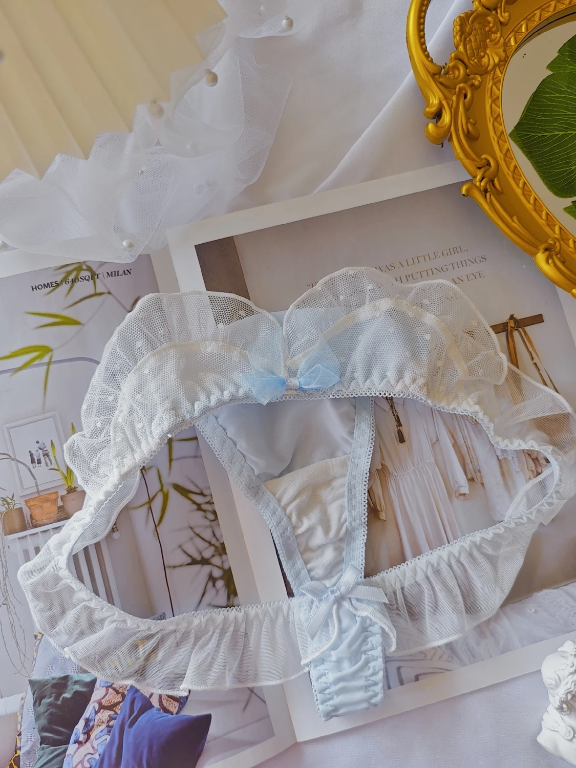 Braguitas de seda helada de edición limitada románticas para niñas, bragas de cintura baja con deadado de arcoíris y doblad...