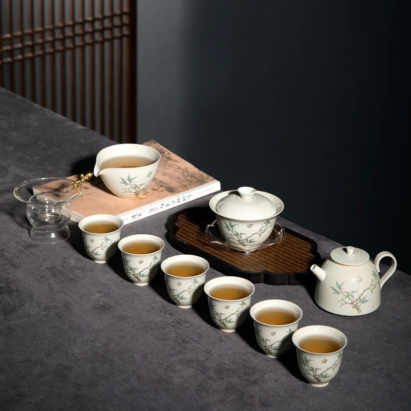 Kung Fu tea set Chinese light luxury household ceramic cover bowl teacup teapot premium gift box